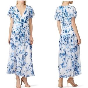 ML Monique Lhuillier White Floral Wrap Dress Bridesmaids Bridal Size 2